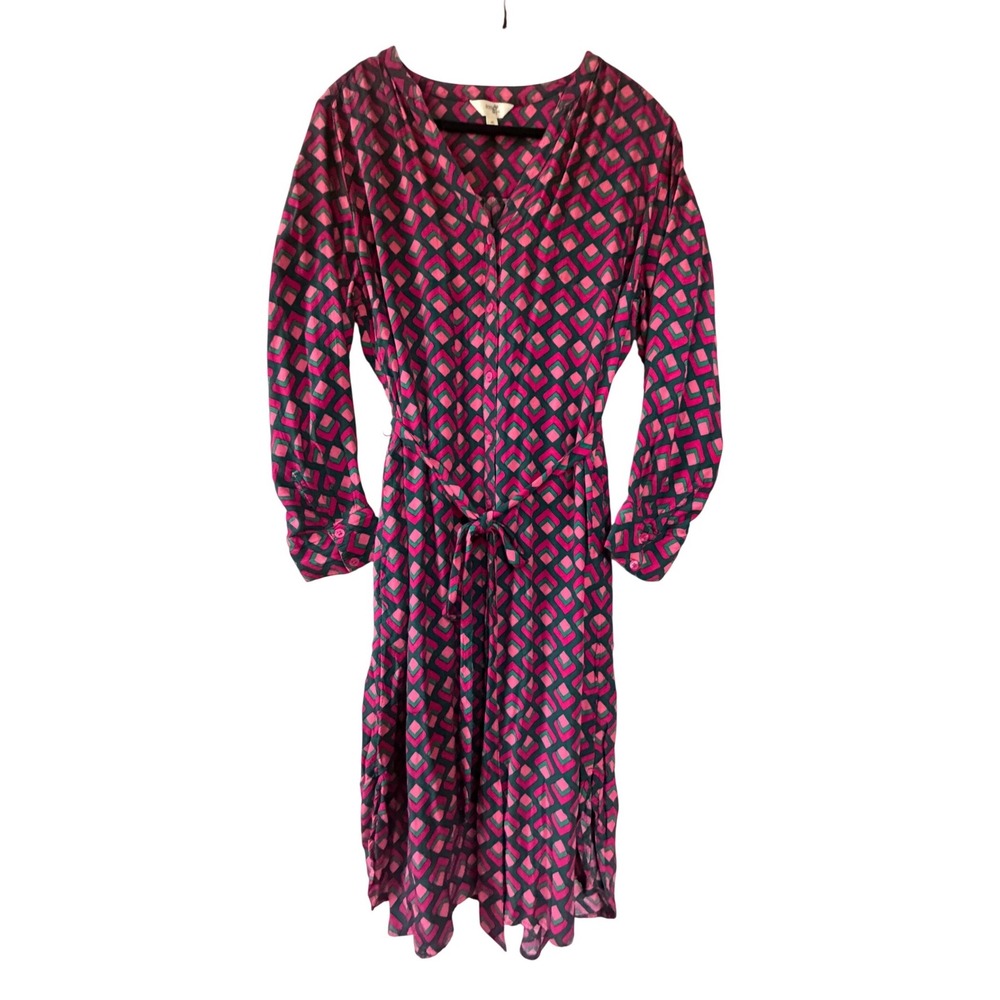 Terra & Sky Pink Green Geometric Diamond Print Midi Dress Plus Size 0X 14W